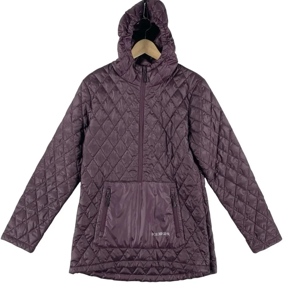 Boulder Gear Womens Quilted Hooded Anorak Pullover Jacket SZ M Plum Purple